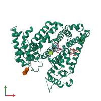 PDB entry 6rq7 coloured by chain, front view.