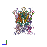 PDB entry 6rqf coloured by chain, side view.