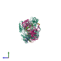 PDB entry 6rqj coloured by chain, side view.