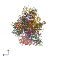 PDB entry 6rql coloured by chain, side view.