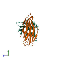 PDB entry 6rqm coloured by chain, side view.