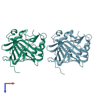 PDB entry 6rqq coloured by chain, top view.