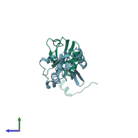 PDB entry 6rqr coloured by chain, side view.