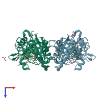 PDB entry 6rr5 coloured by chain, top view.