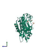 PDB entry 6rr9 coloured by chain, side view.