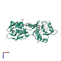 PDB entry 6rr9 coloured by chain, top view.
