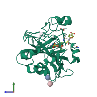 PDB entry 6rrg coloured by chain, side view.