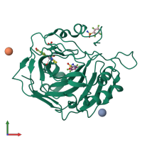 PDB entry 6rri coloured by chain, front view.