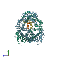 PDB entry 6rrk coloured by chain, side view.