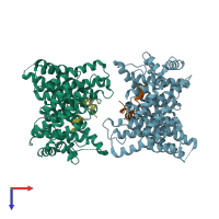 PDB entry 6rrk coloured by chain, top view.
