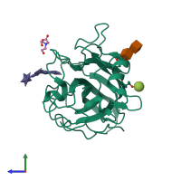 PDB entry 6rs9 coloured by chain, side view.