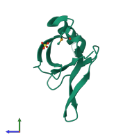 PDB entry 6rsn coloured by chain, side view.