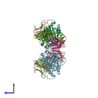 PDB entry 6rsy coloured by chain, side view.