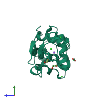 PDB entry 6rt1 coloured by chain, side view.
