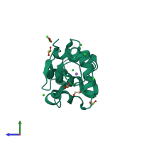 PDB entry 6rt3 coloured by chain, side view.