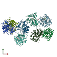 PDB entry 6rt8 coloured by chain, front view.