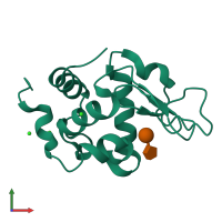 PDB entry 6rt9 coloured by chain, front view.
