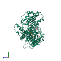 PDB entry 6rto coloured by chain, side view.