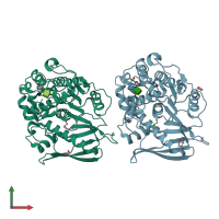 PDB entry 6rtv coloured by chain, front view.