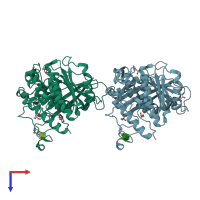 PDB entry 6rtv coloured by chain, top view.