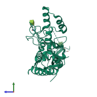 PDB entry 6rtx coloured by chain, side view.