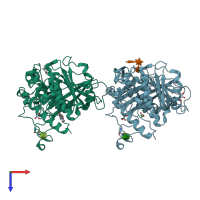 PDB entry 6ru1 coloured by chain, top view.