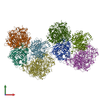 PDB entry 6rut coloured by chain, front view.