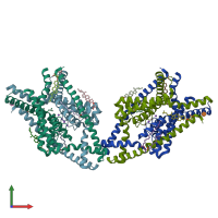 PDB entry 6rv2 coloured by chain, front view.