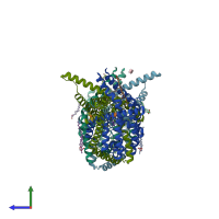 PDB entry 6rv2 coloured by chain, side view.