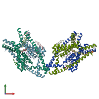PDB entry 6rv3 coloured by chain, front view.