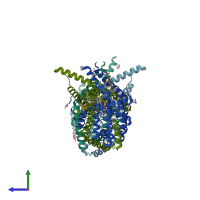PDB entry 6rv3 coloured by chain, side view.