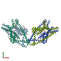 PDB entry 6rv4 coloured by chain, front view.