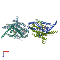 PDB entry 6rv4 coloured by chain, top view.