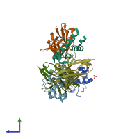 PDB entry 6rvc coloured by chain, side view.