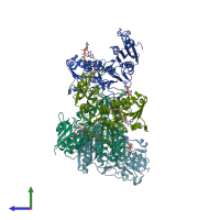PDB entry 6rvh coloured by chain, side view.