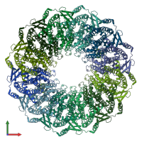 PDB entry 6rvr coloured by chain, front view.