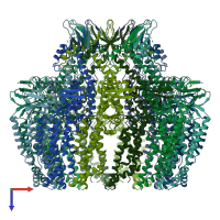 PDB entry 6rvs coloured by chain, top view.