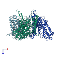 PDB entry 6rvx coloured by chain, top view.