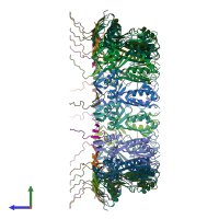PDB entry 6rwk coloured by chain, side view.