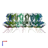 PDB entry 6rwk coloured by chain, top view.