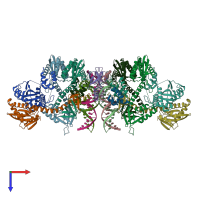 PDB entry 6rwl coloured by chain, top view.
