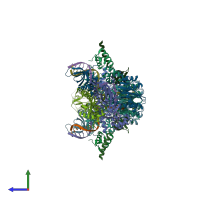 PDB entry 6rwm coloured by chain, side view.