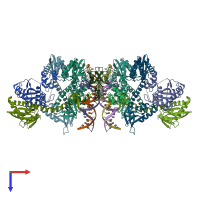 PDB entry 6rwm coloured by chain, top view.