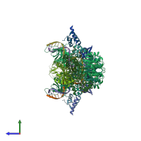 PDB entry 6rwn coloured by chain, side view.