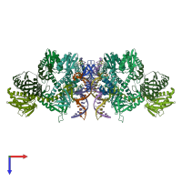 PDB entry 6rwn coloured by chain, top view.