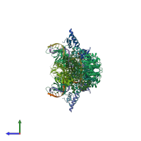 PDB entry 6rwo coloured by chain, side view.