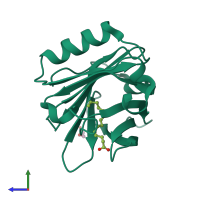 PDB entry 6rwq coloured by chain, side view.