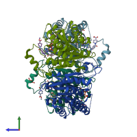 PDB entry 6rx0 coloured by chain, side view.