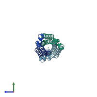 PDB entry 6rx3 coloured by chain, side view.