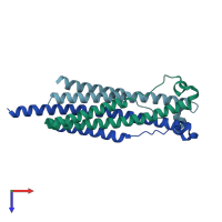 PDB entry 6rx3 coloured by chain, top view.